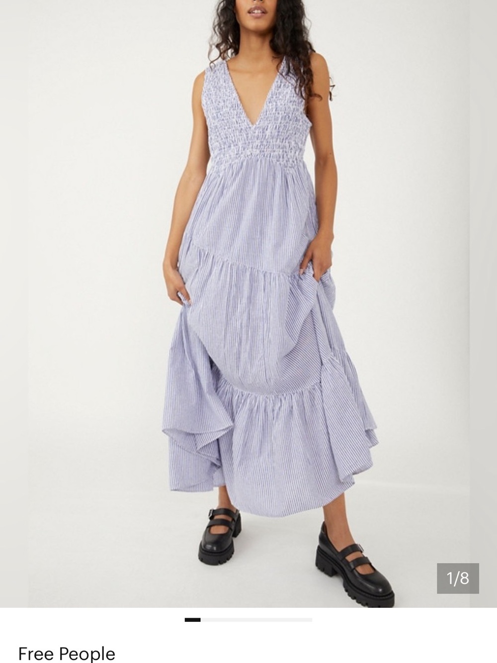 Free People Juno Maxi Dress Size Medium Blue And White Stripes Cotton - Picture 2 of 4